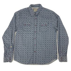 Men's Guess‎ Long Sleeve Pearl Snap Shirt Blue Geometric XL Western Cowboy